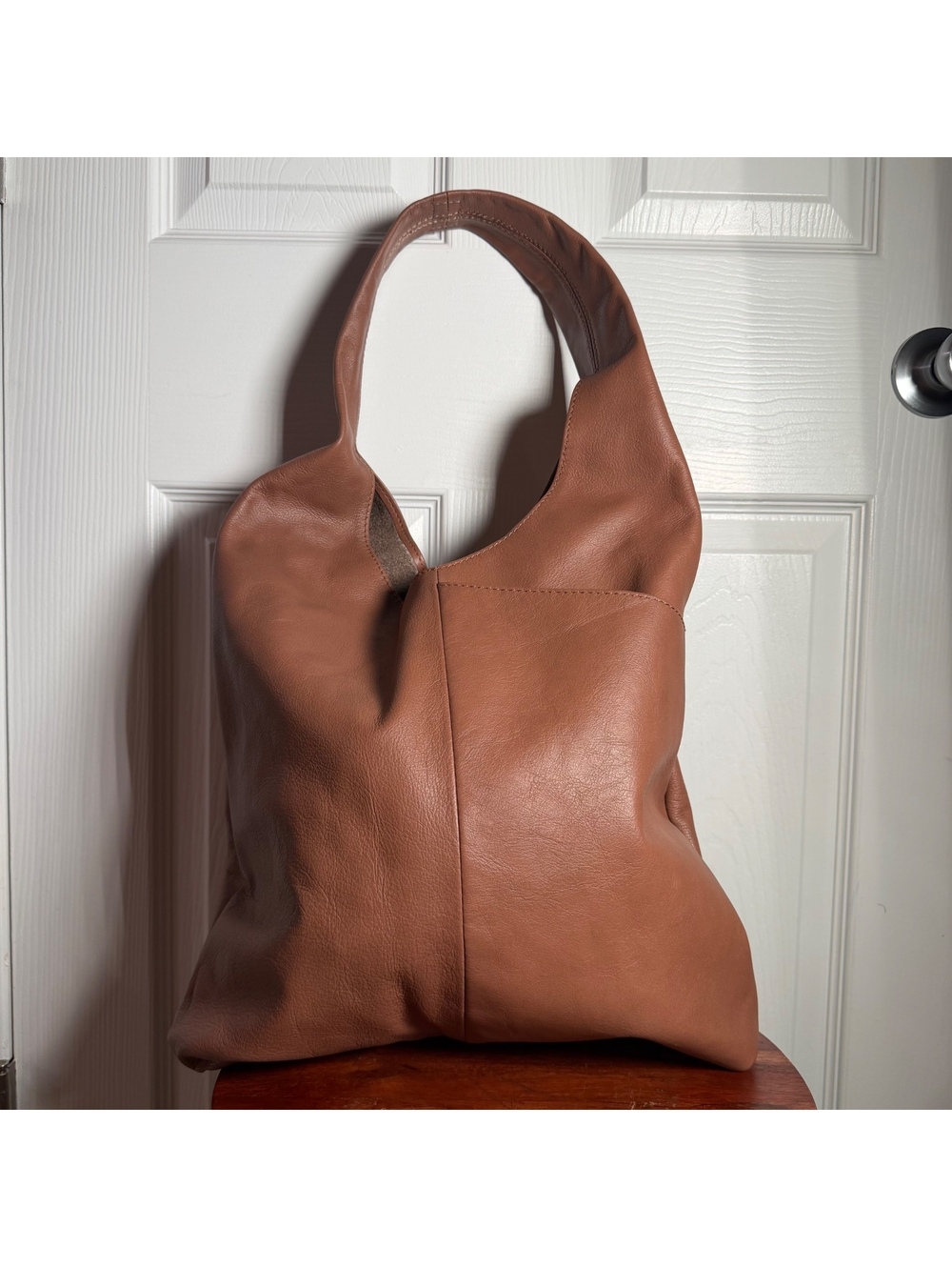Cognac Brown Leather Hobo Shoulder Bag Slouchy Oversized Minimalist Tote Purse